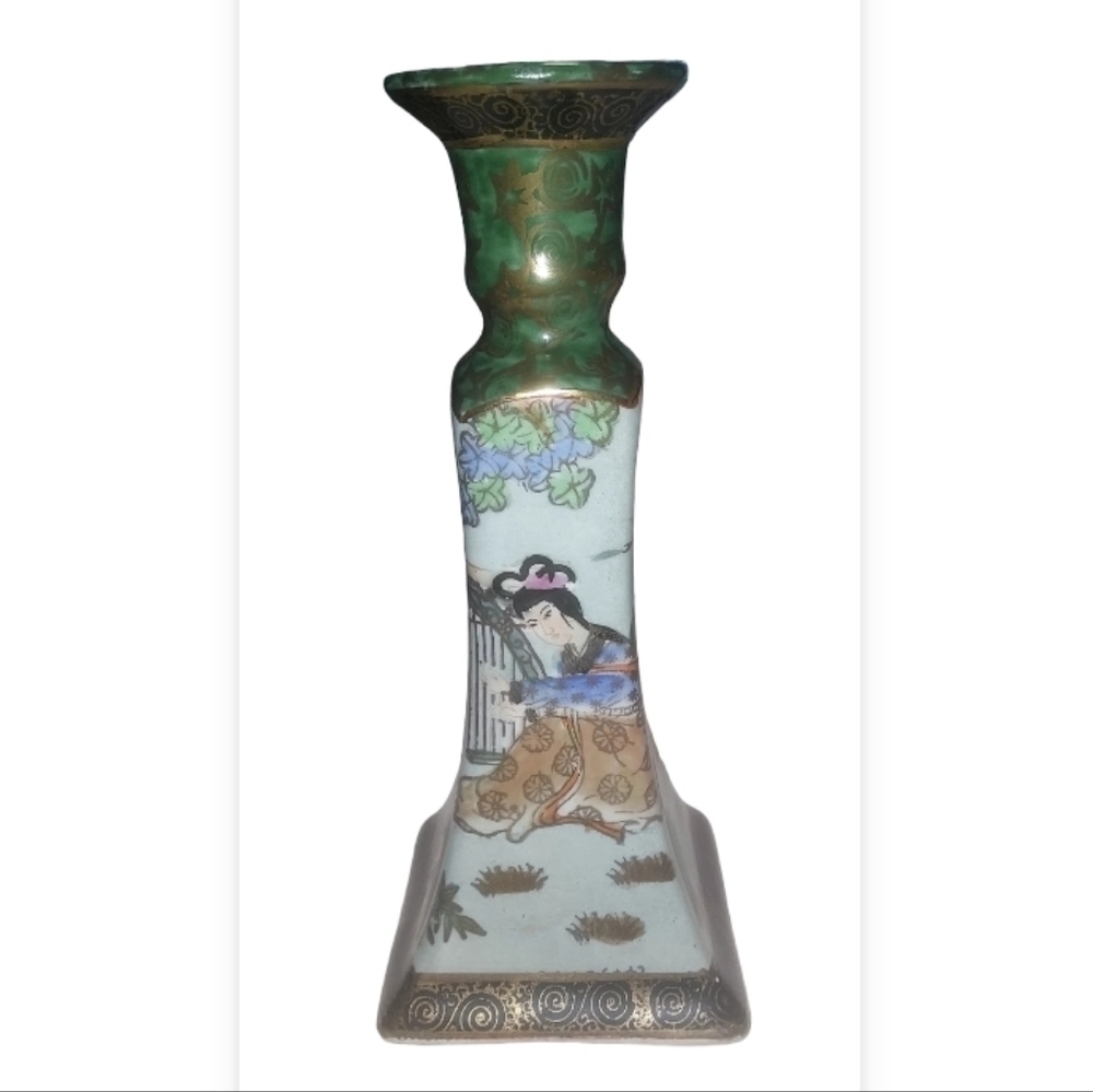 VINTAGE Asian Porcelain candle holders 8.5" Tall hand painted